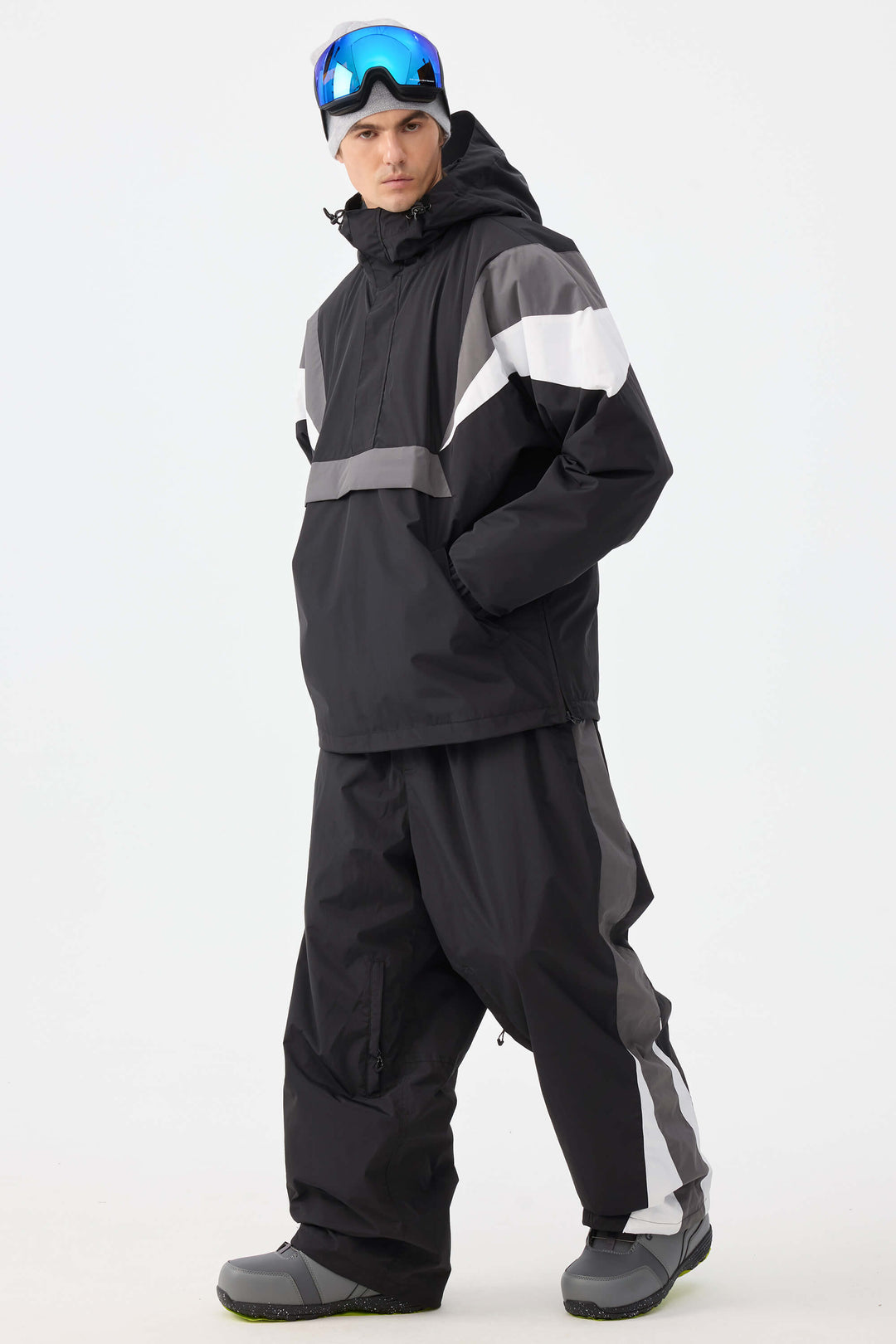 Men's Navy & Red Heritage Athletic Colorblock Baggy Snow Pants