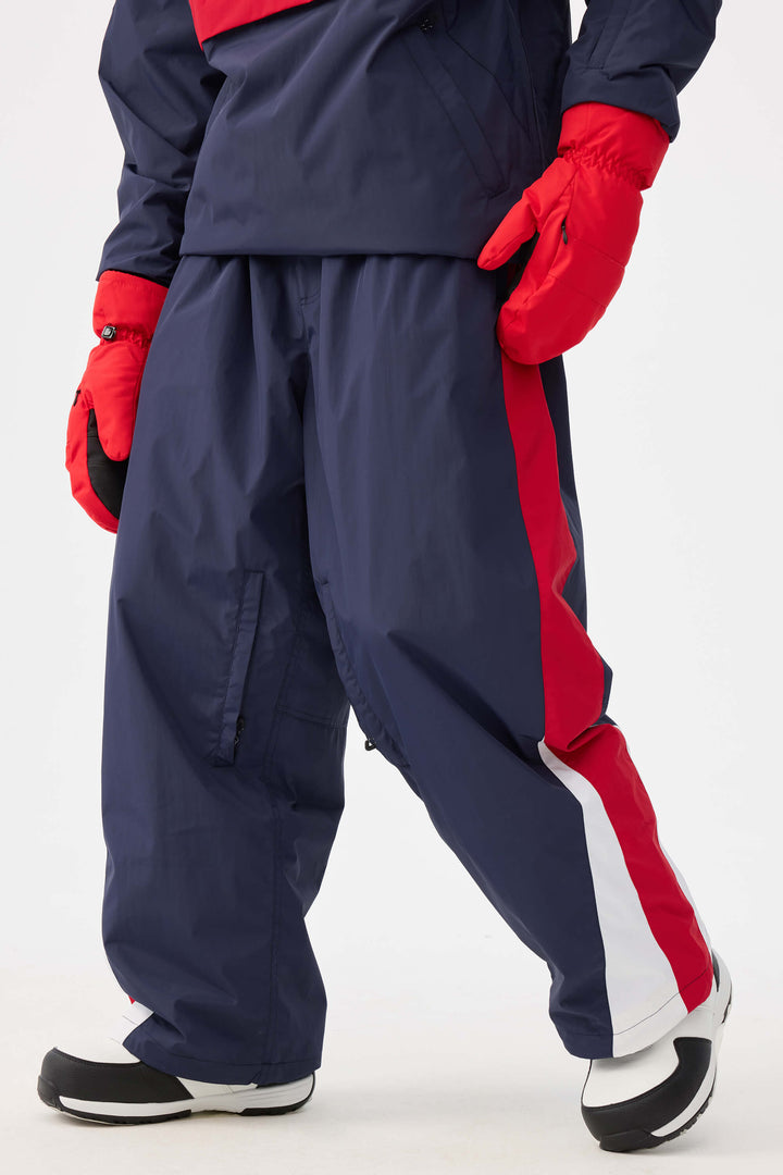 Women's Black & Red Heritage Athletic Colorblock Baggy Snow Pants