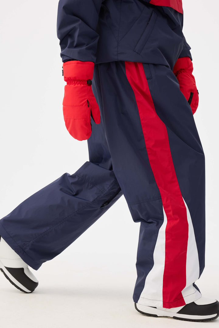Women's Navy & Red Heritage Athletic Colorblock Baggy Snow Pants