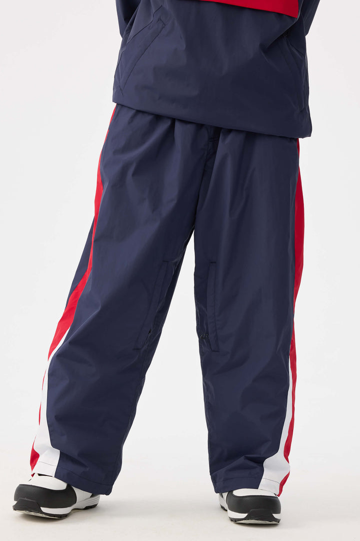 Women's Navy & Red Heritage Athletic Colorblock Baggy Snow Pants