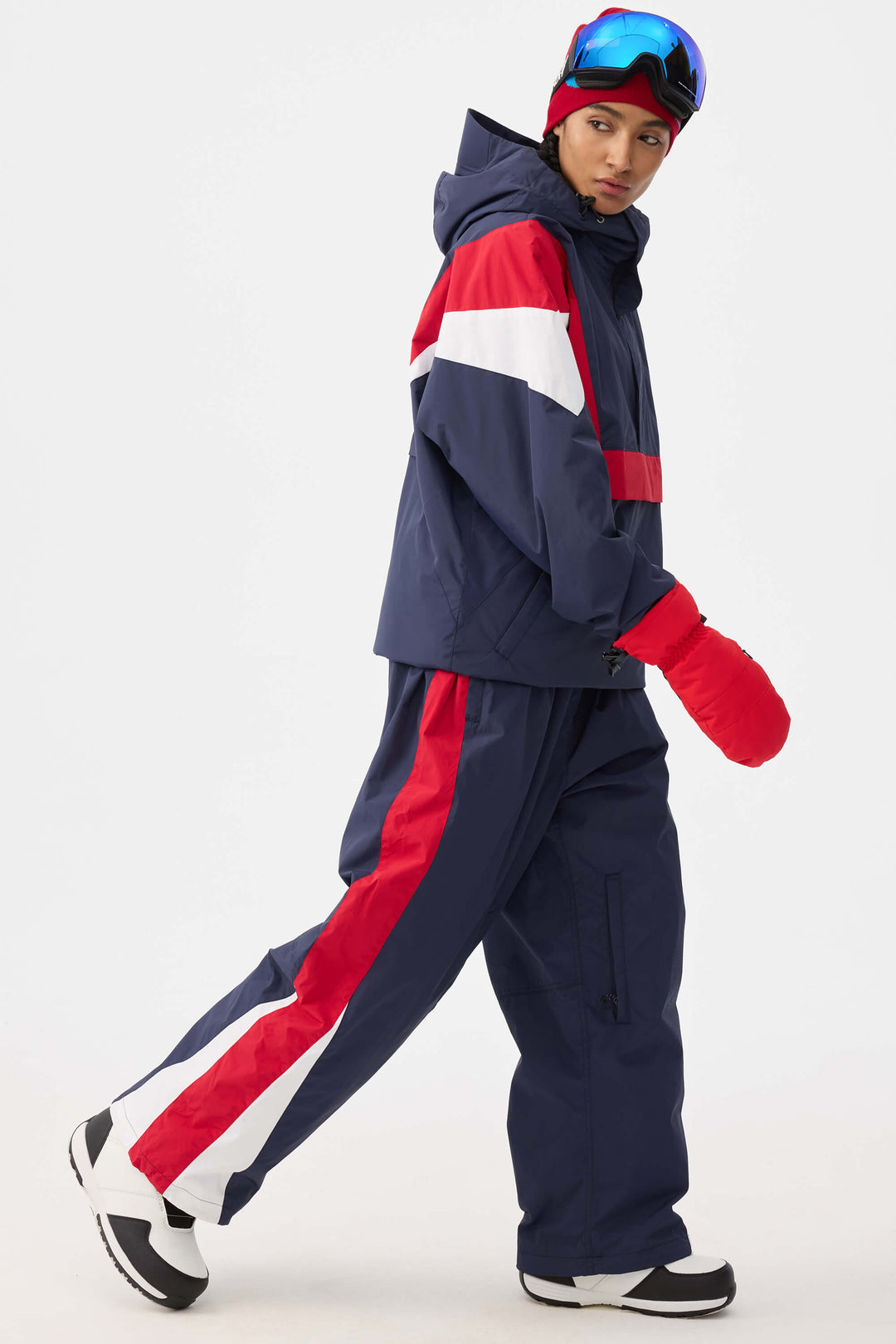 Women's Black & Red Heritage Athletic Colorblock Baggy Snow Pants