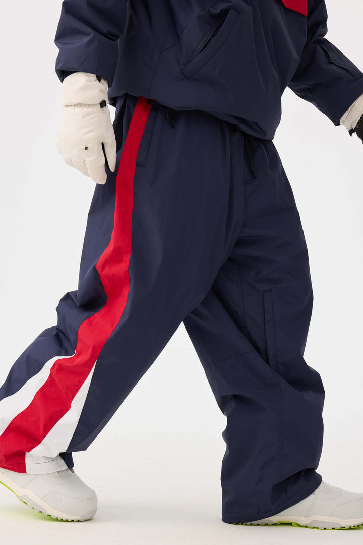 Men's Navy & Red Heritage Athletic Colorblock Baggy Snow Pants