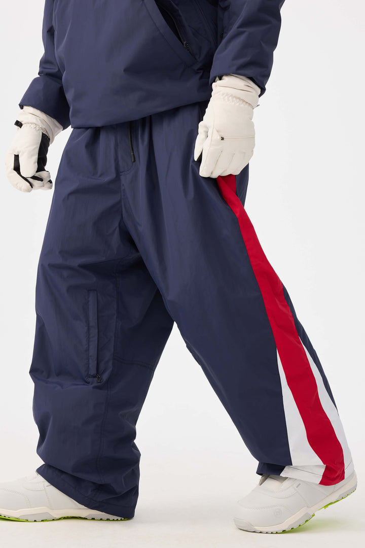 Men's Navy & Red Heritage Athletic Colorblock Baggy Snow Pants