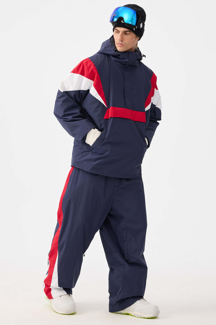 Men's Navy & Red Heritage Athletic Colorblock Baggy Snow Pants