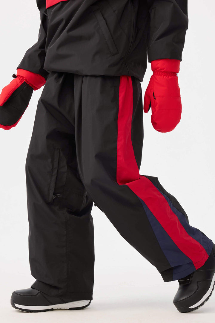 Women's Black & Red Heritage Athletic Colorblock Baggy Snow Pants