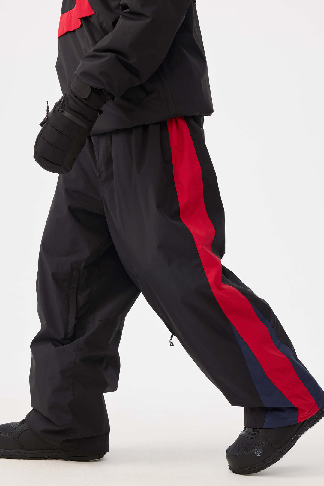 Men's Black & Red Heritage Athletic Colorblock Baggy Snow Pants