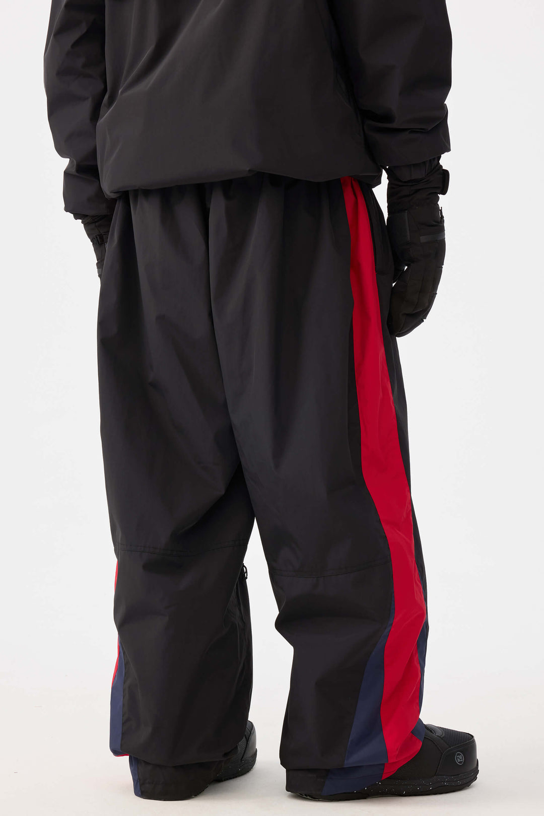 Men's Black & Red Heritage Athletic Colorblock Baggy Snow Pants