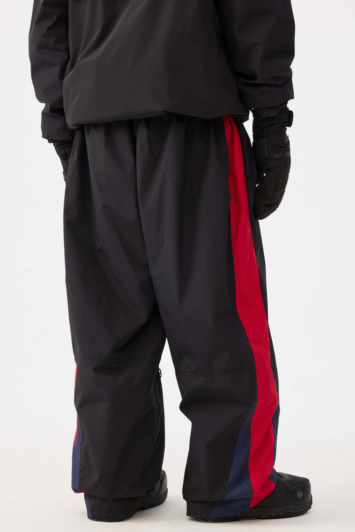 Men's Black & Red Heritage Athletic Colorblock Baggy Snow Pants