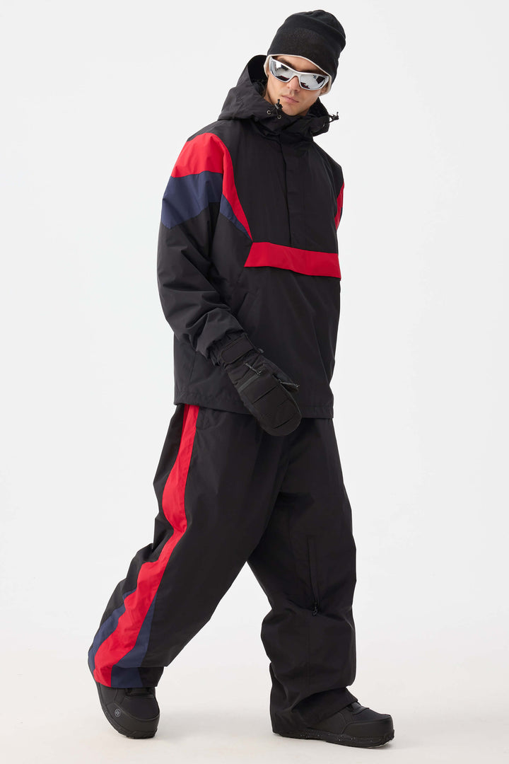 Men's Navy & Red Heritage Athletic Colorblock Baggy Snow Pants