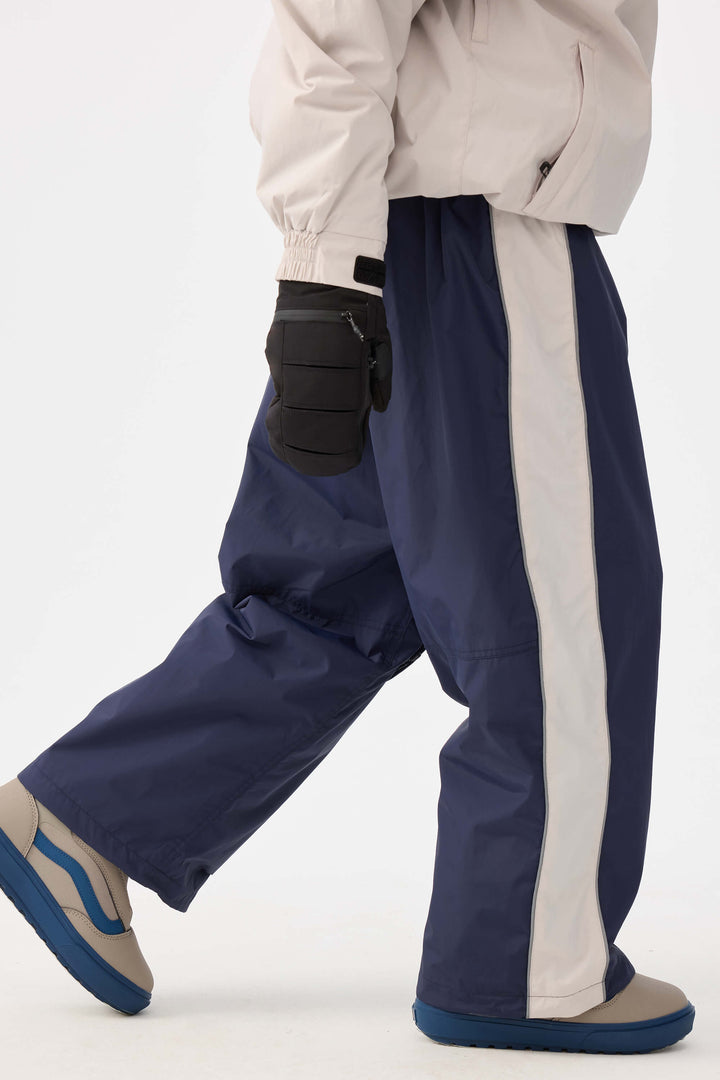 Damskie czarne spodnie narciarskie Retro Track Side w paski Baggy