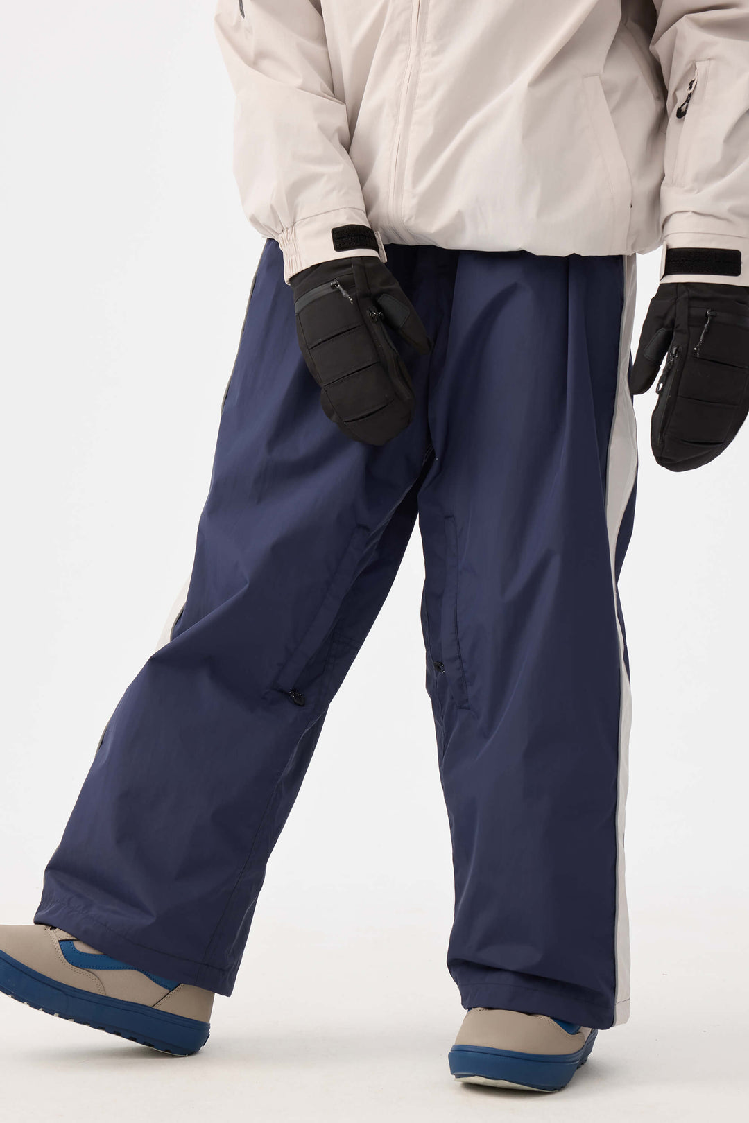 Marinblå Retro Track Side Randiga Baggy Snowbyxor för Dam