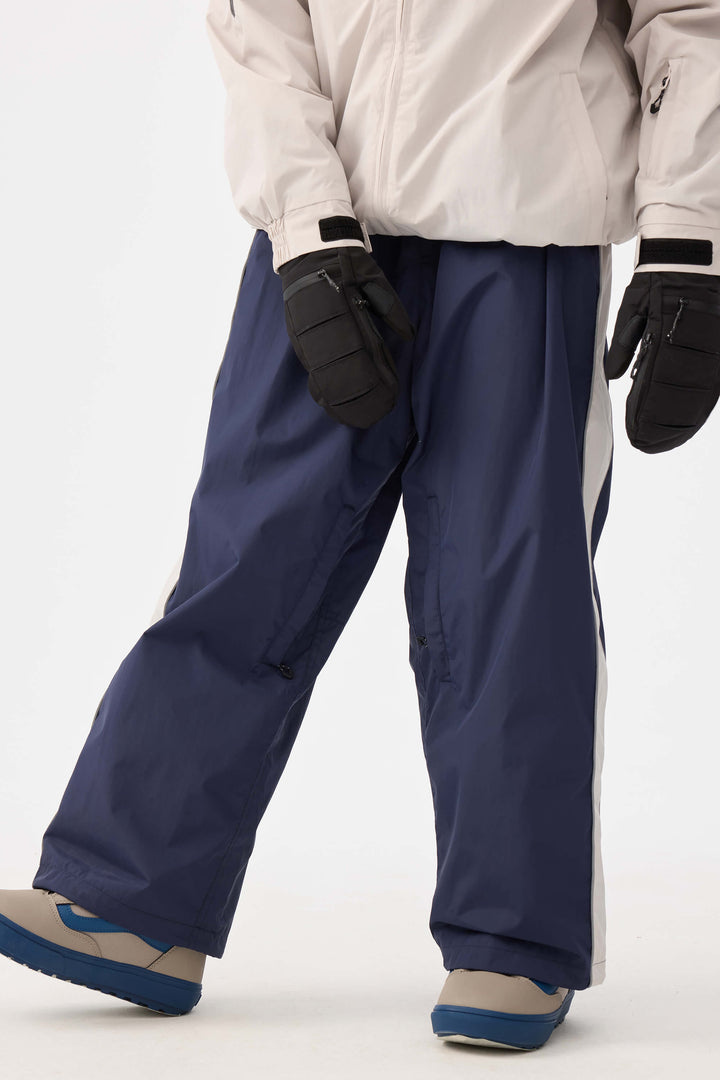 Marinblå Retro Track Side Randiga Baggy Snowbyxor för Dam