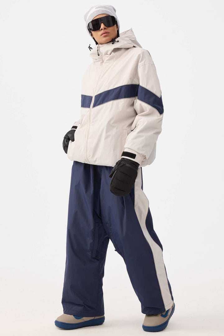 Marinblå Retro Track Side Randiga Baggy Snowbyxor för Dam