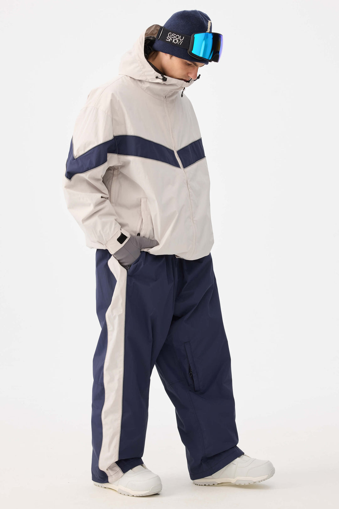 Marinblå retro-terrängbyxor med baggy-motiv för män