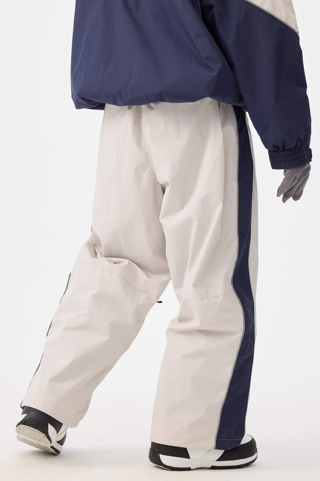 Damskie czarne spodnie narciarskie Retro Track Side w paski Baggy