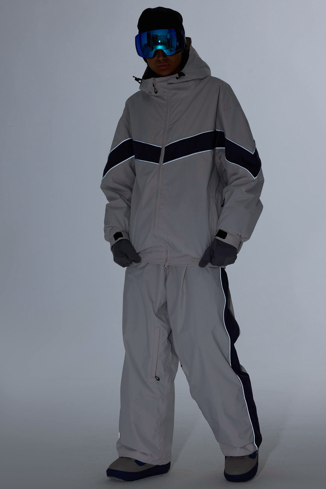 Marinblå retro-terrängbyxor med baggy-motiv för män