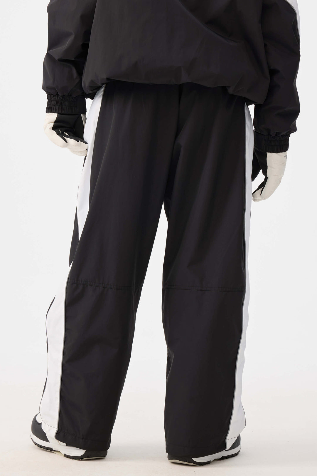 Damskie czarne spodnie narciarskie Retro Track Side w paski Baggy