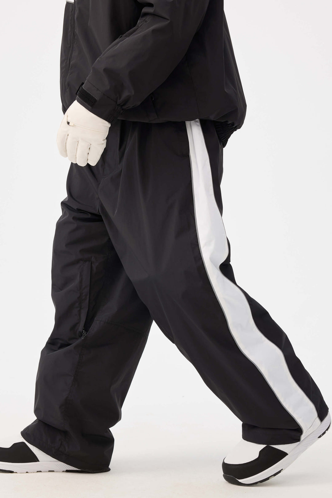 Męskie czarne spodnie narciarskie Retro Track Side w paski Baggy