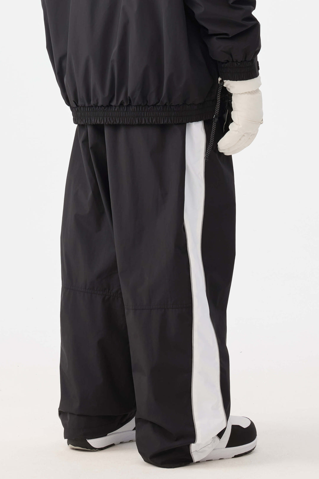 Męskie czarne spodnie narciarskie Retro Track Side w paski Baggy