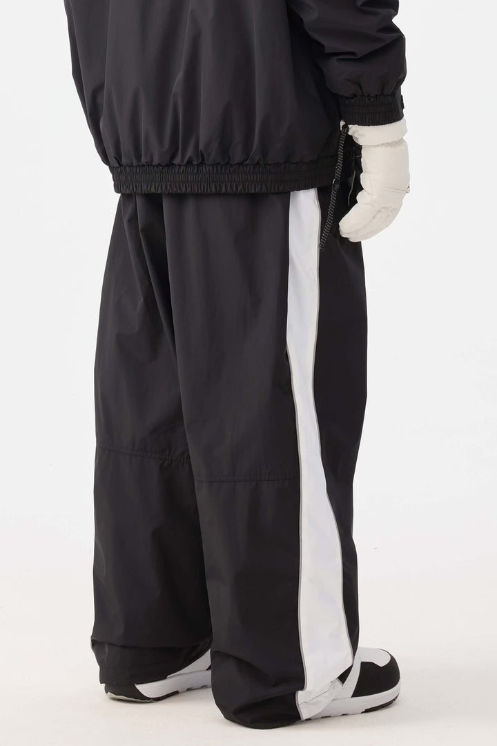 Męskie czarne spodnie narciarskie Retro Track Side w paski Baggy