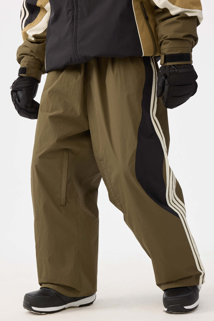 Damen-Schneehose im Retro-Sport-Stil mit Seitenstreifen in Olivgrün 