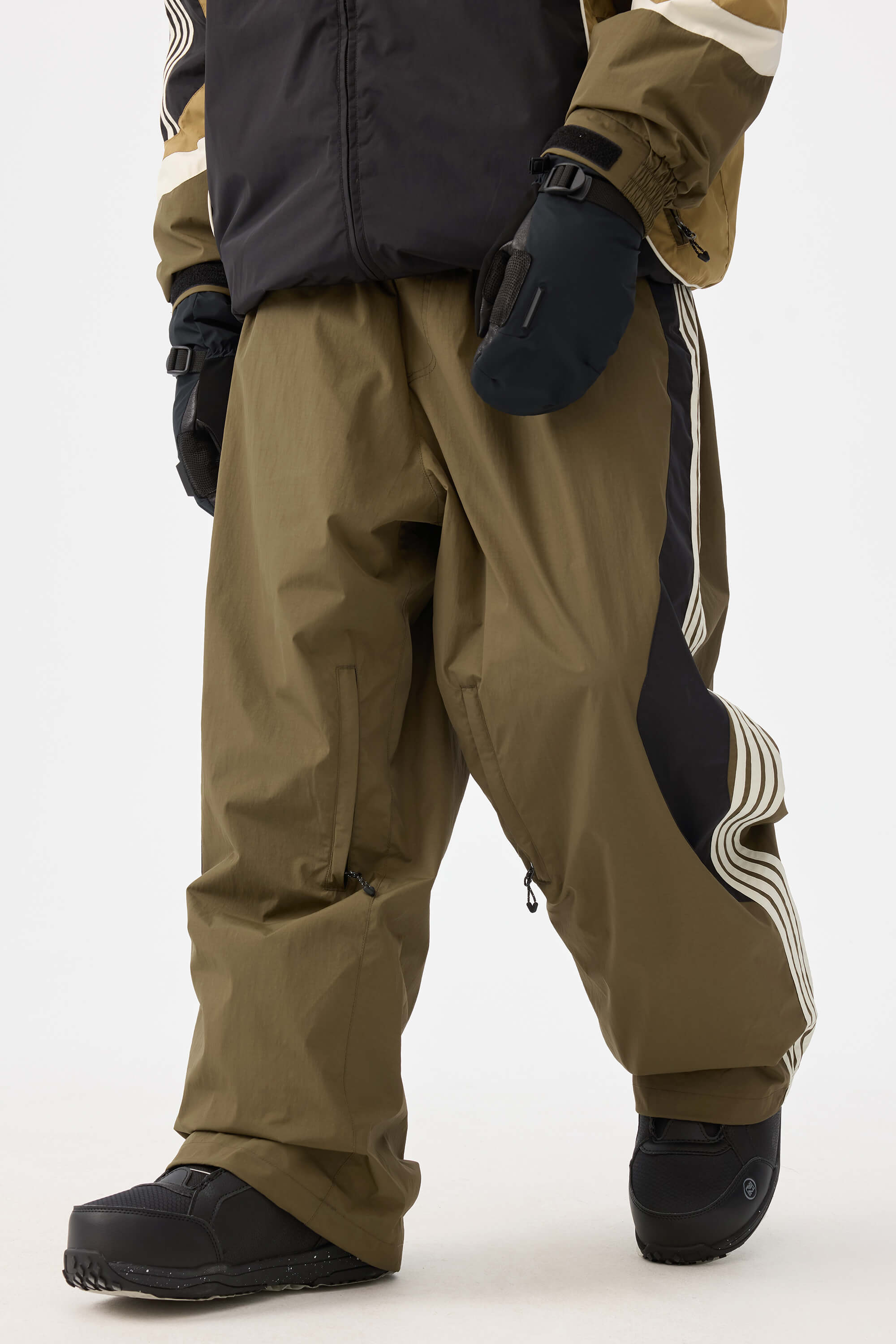 Men's Olive Retro Sporty Side Stripe Snow Pants – GSou Snow