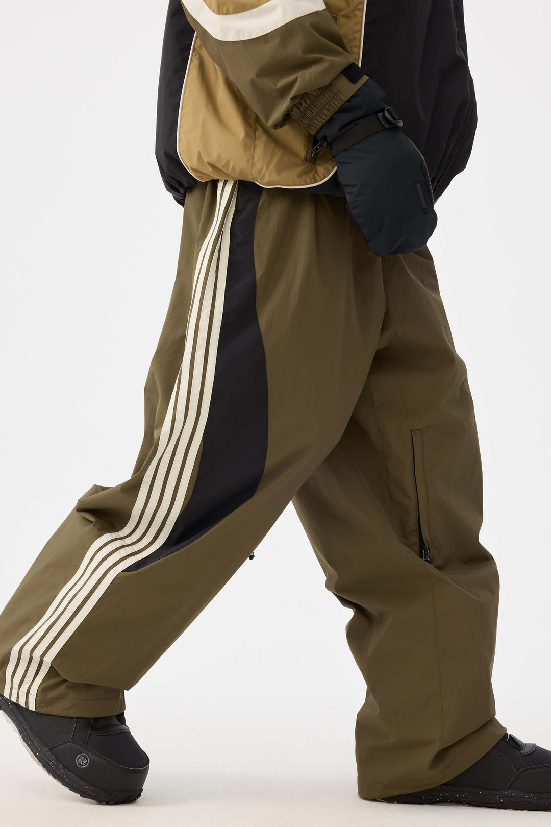Herr olivgrön retro sportiga snöbyxor med sidoränder