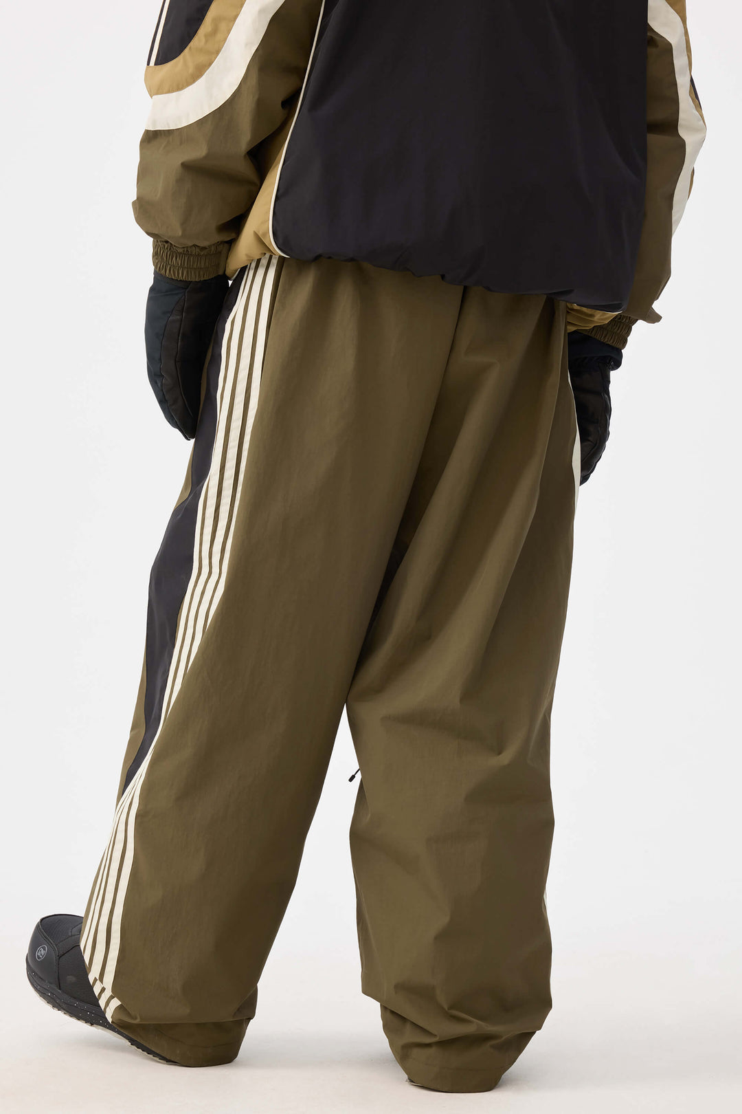 Herr olivgrön retro sportiga snöbyxor med sidoränder