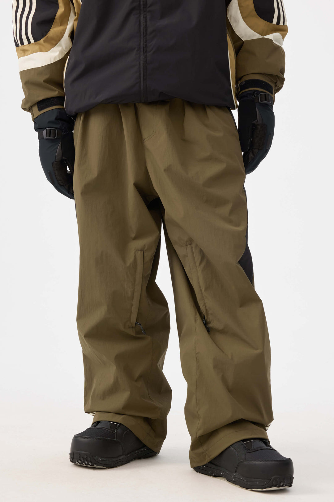 Herr olivgrön retro sportiga snöbyxor med sidoränder