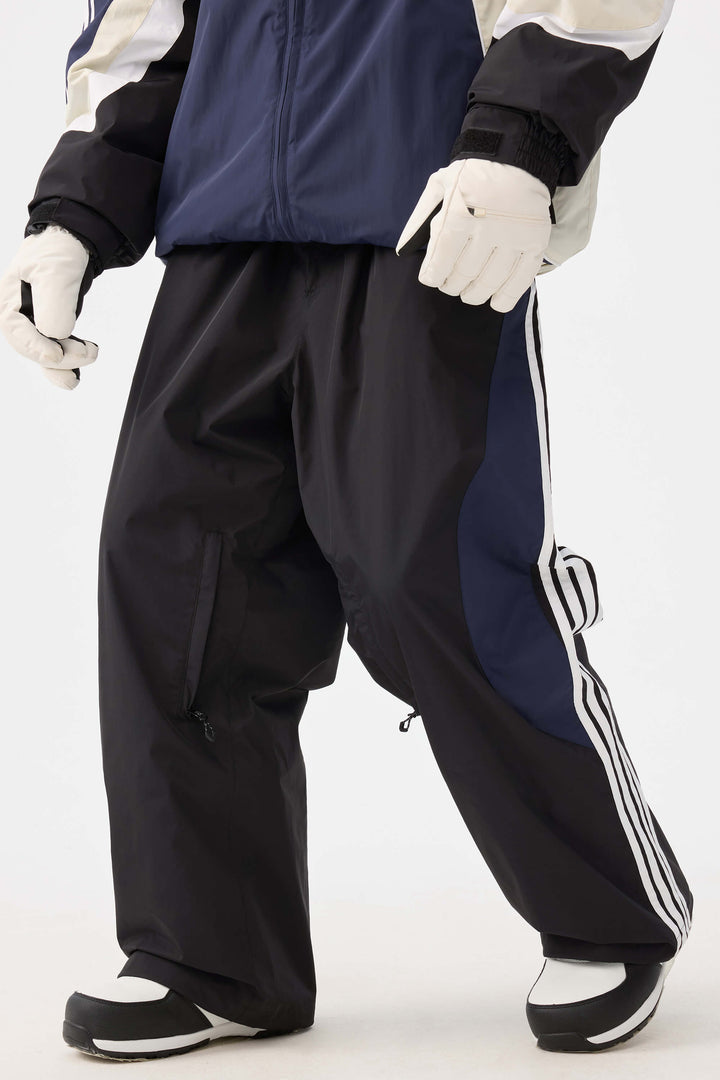 Damen-Schneehose im Retro-Sport-Stil mit Seitenstreifen in Olivgrün 