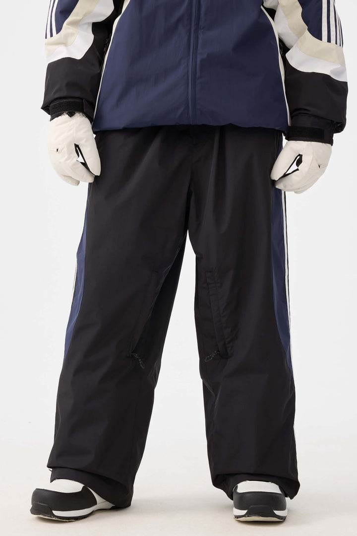 Damen-Schneehose im Retro-Sport-Stil mit Seitenstreifen in Olivgrün 