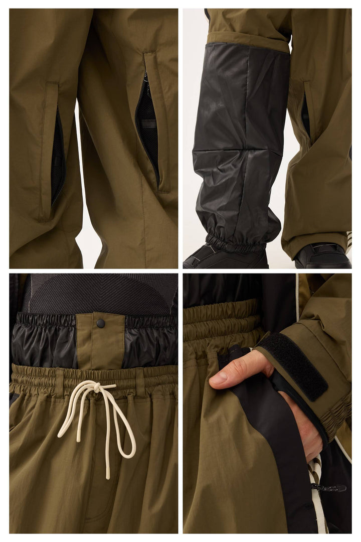 Herr olivgrön retro sportiga snöbyxor med sidoränder