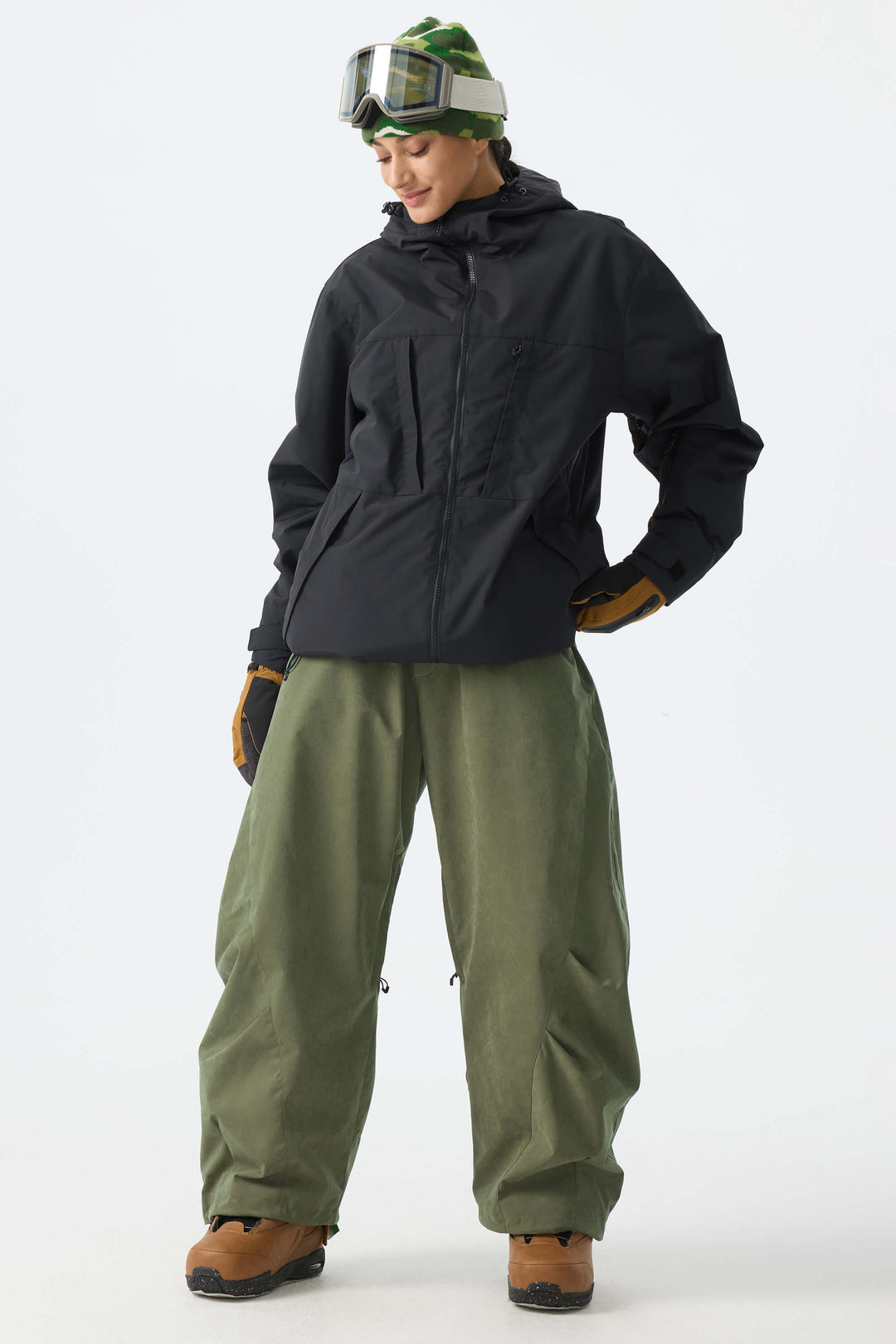 Women's Olive Green Brushed Barrel Snow Pants