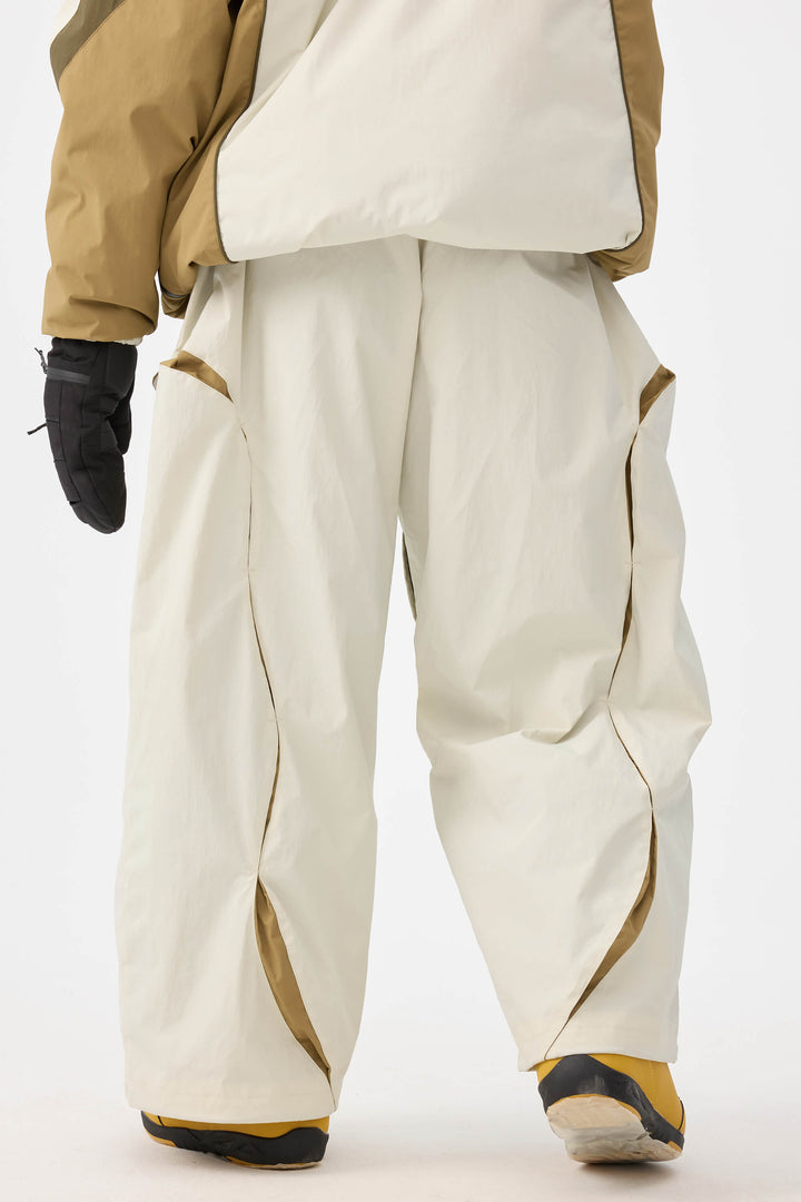 Beige Retro Urban Damen-Schneehose mit Paneelkonstruktion und lockerem Sitz 