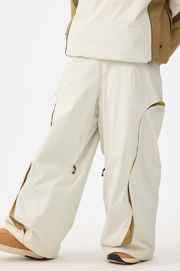 Beige Retro Urban Paneled Construction Baggy Sneeuwbroek voor Heren