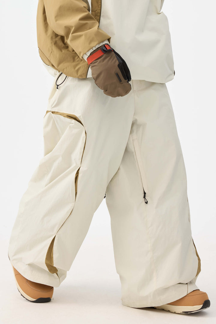 Beige Retro Urban Paneled Construction Baggy Sneeuwbroek voor Heren