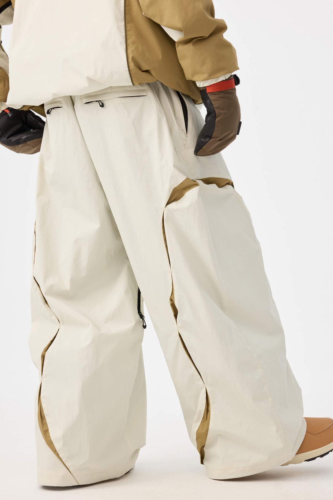 Beige Retro Urban Paneled Construction Baggy Sneeuwbroek voor Heren