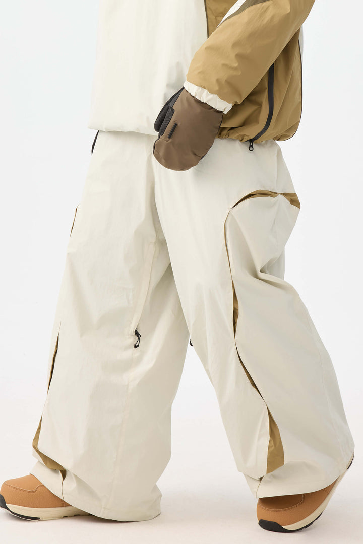 Beige Retro Urban Paneled Construction Baggy Sneeuwbroek voor Heren