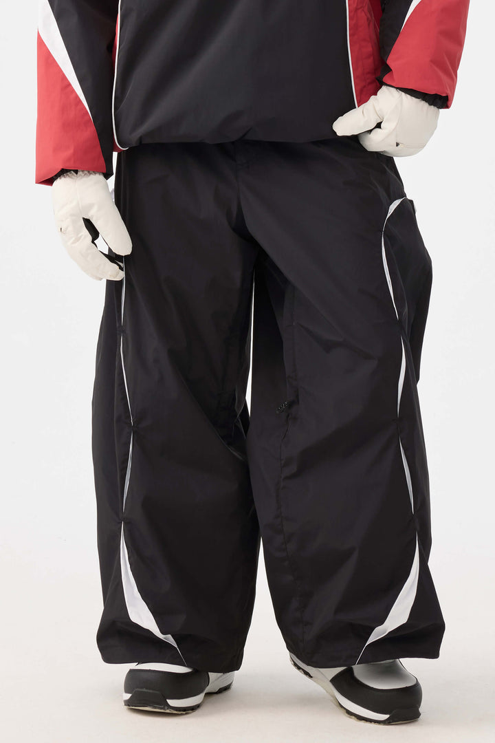 Beige Retro Urban Damen-Schneehose mit Paneelkonstruktion und lockerem Sitz 