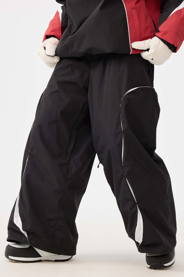 Beige Retro Urban Damen-Schneehose mit Paneelkonstruktion und lockerem Sitz 