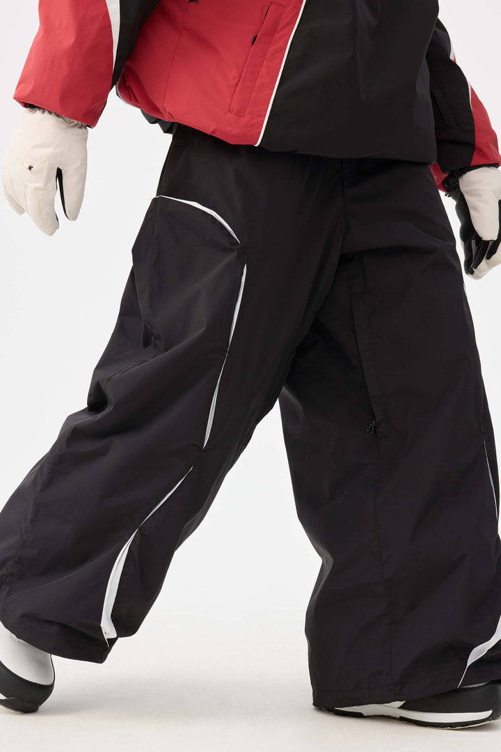 Beige Retro Urban Damen-Schneehose mit Paneelkonstruktion und lockerem Sitz 