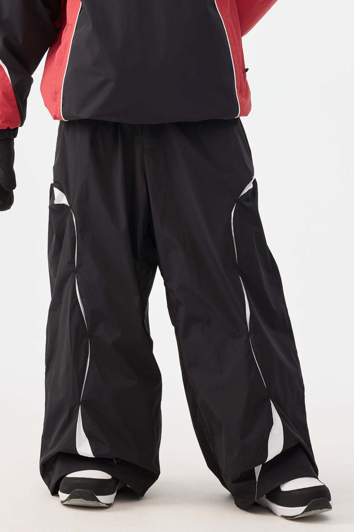 Beige Retro Urban Paneled Construction Baggy Sneeuwbroek voor Heren