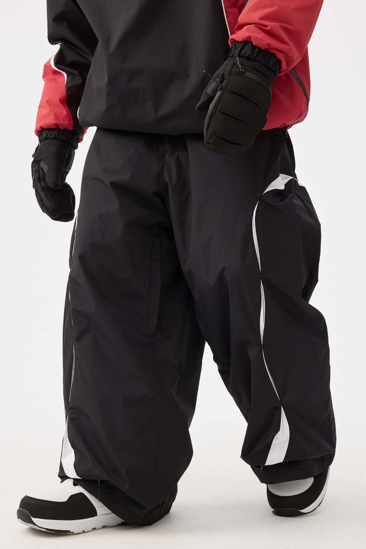 Beige Retro Urban Paneled Construction Baggy Sneeuwbroek voor Heren