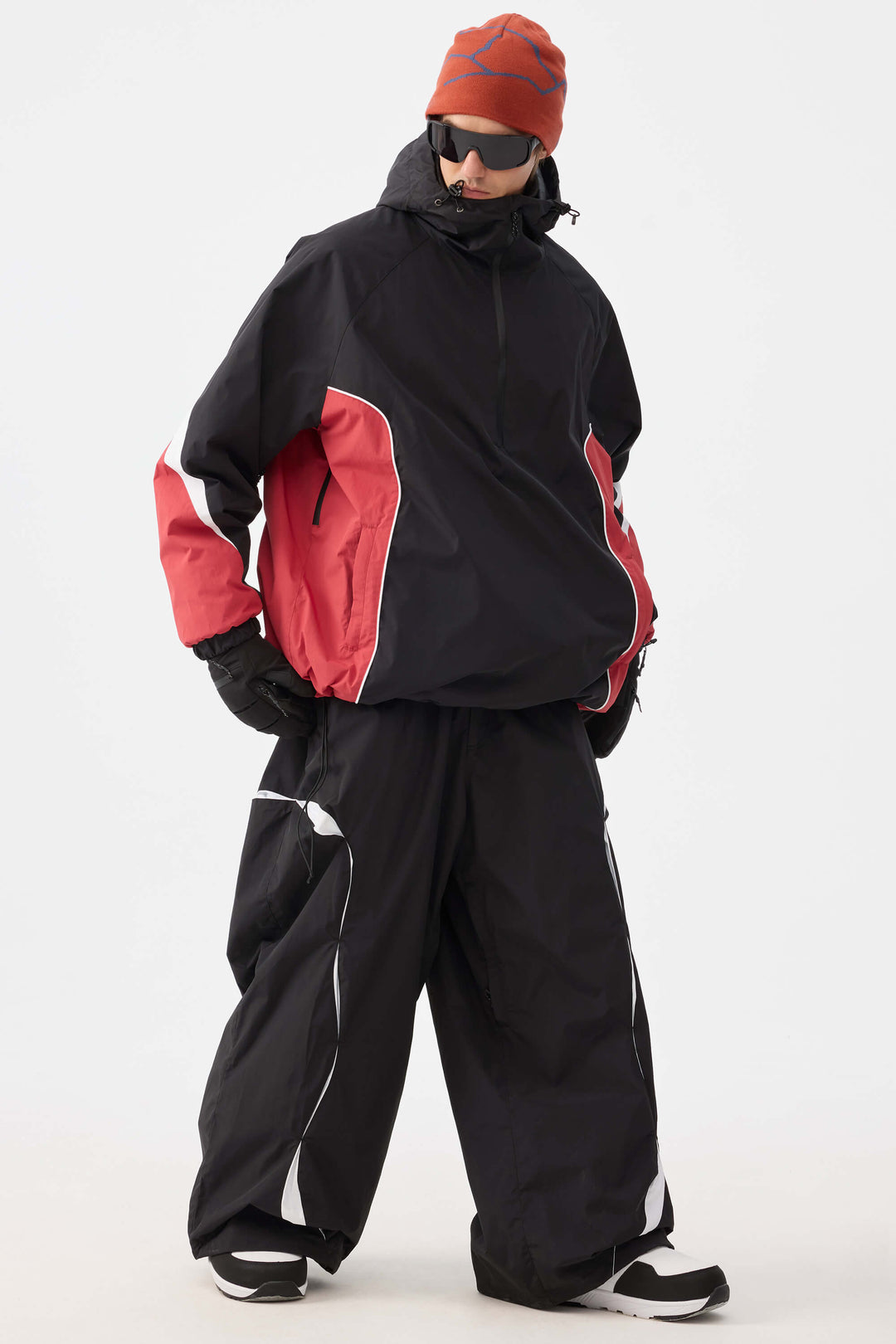 Beige Retro Urban Paneled Construction Baggy Sneeuwbroek voor Heren