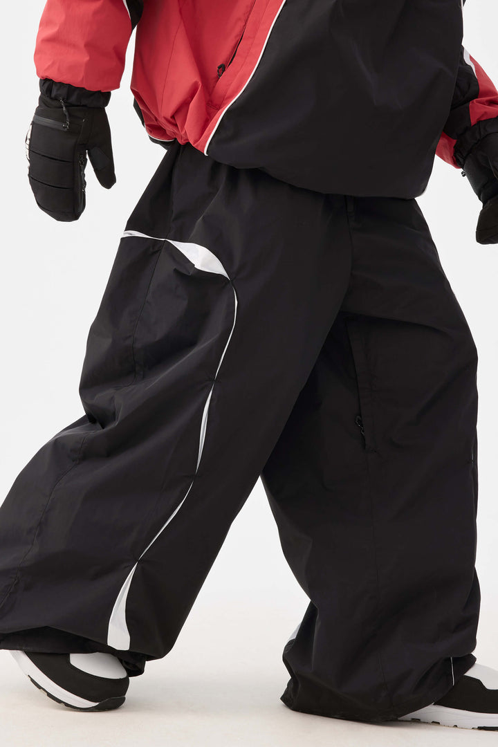 Beige Retro Urban Paneled Construction Baggy Sneeuwbroek voor Heren