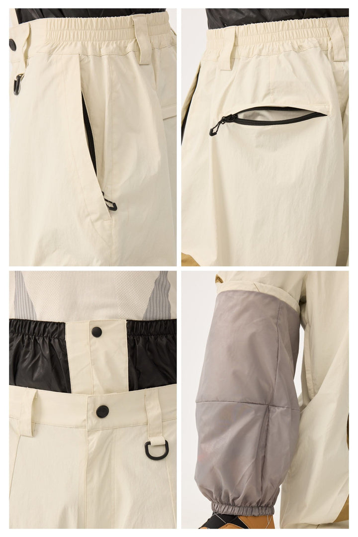 Beige Retro Urban Paneled Construction Baggy Sneeuwbroek voor Heren