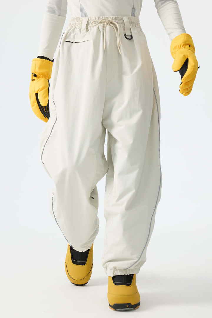 Men's Brown Baggy Reflective Piping Drawstring Snow Pants