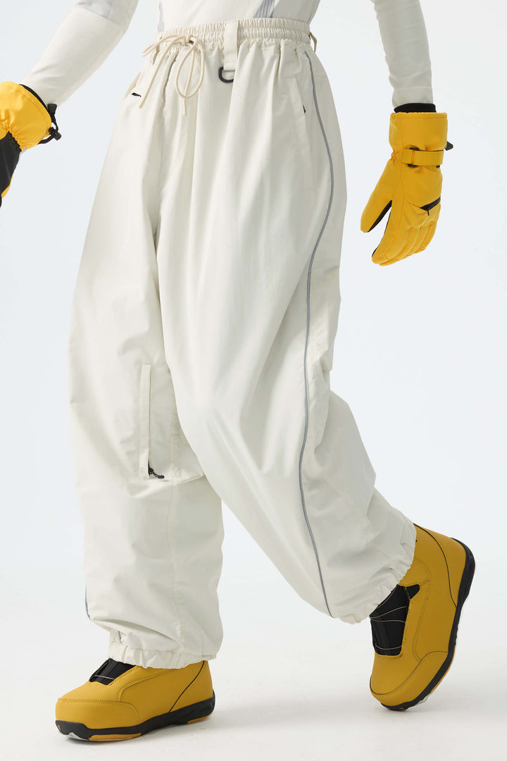 Men's Brown Baggy Reflective Piping Drawstring Snow Pants