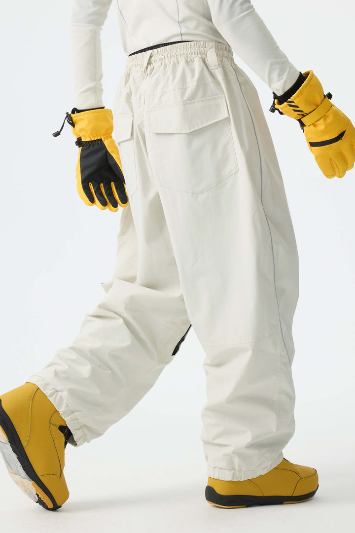 Men's Off White Baggy Reflective Piping Drawstring Snow Pants