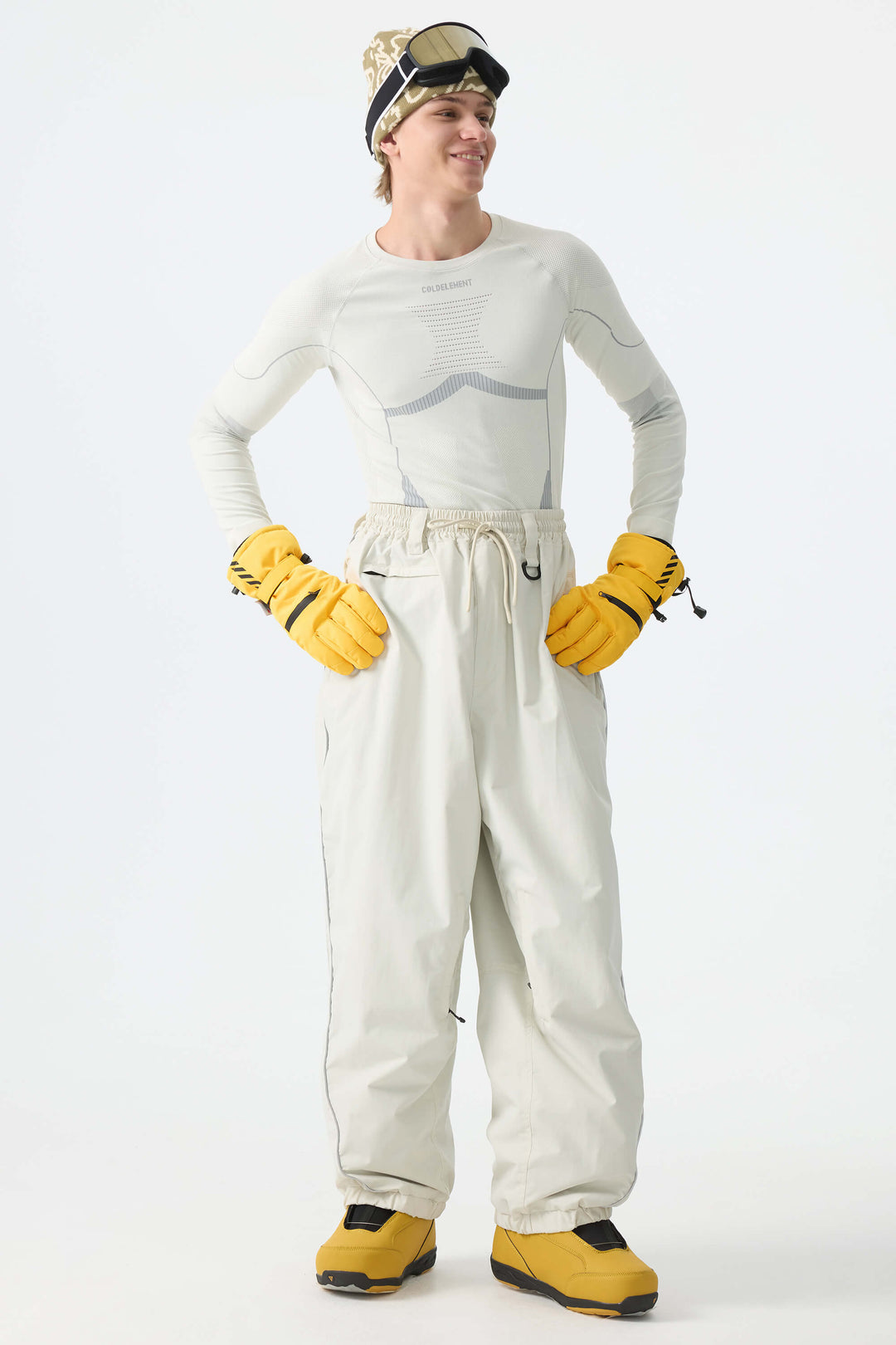 Men's Off White Baggy Reflective Piping Drawstring Snow Pants